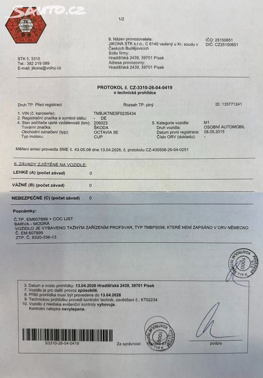 Škoda Octavia, RS 2.0 135 kW 1. majitel