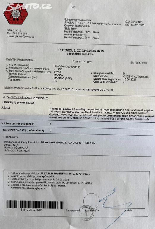 Mazda 3, SkyActiv-G 2.0 110kW 1.maj.DPH